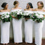 Tight Off-Shoulder Asymmetrical White Satin Bridesmaid Dresses Online, QB0210