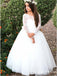 A-Line Scoop Neck White Floor Length Flower Girl Dresses with Appliques, QB0826