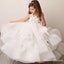 A-Line Round Neck Tiered White Organza Flower Girl Dresses with Lace Applique, QB0076