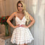 Sexy V-neck Spaghetti Straps Short White Lace Homecoming Dresses, QB0056