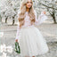Two Piece Round Neck Short Cheap White Tulle Homecoming Dresses with Lace, QB0052