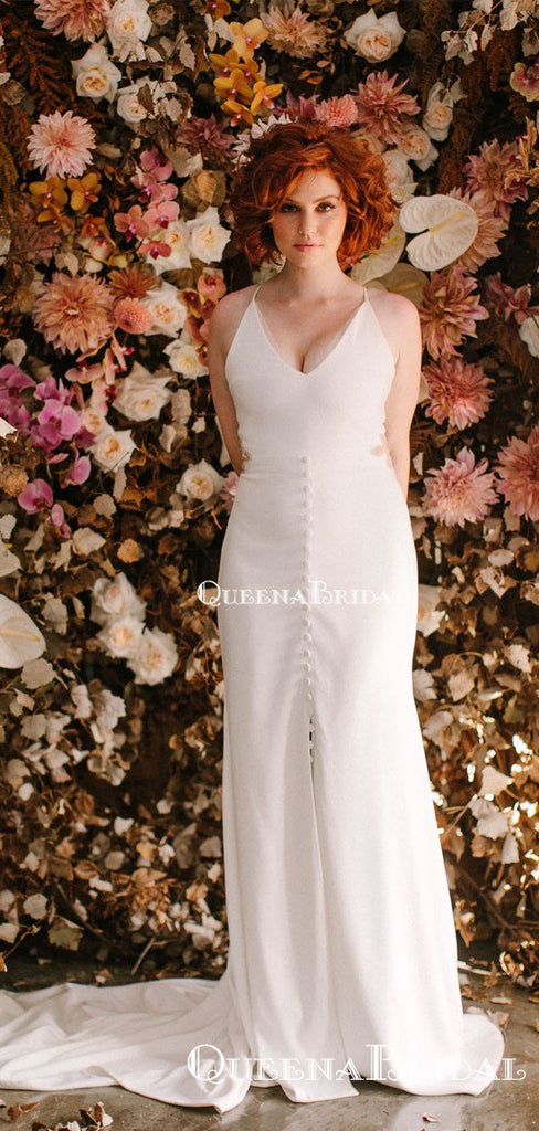 Newest Charming Sexy Spaghetti Strap V-neck Sleeveless Long Cheap Mermaid Wedding Dresses, QB0939